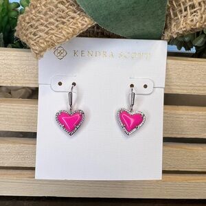 Kendra Scott Silver Ari Pink Heart Earrings